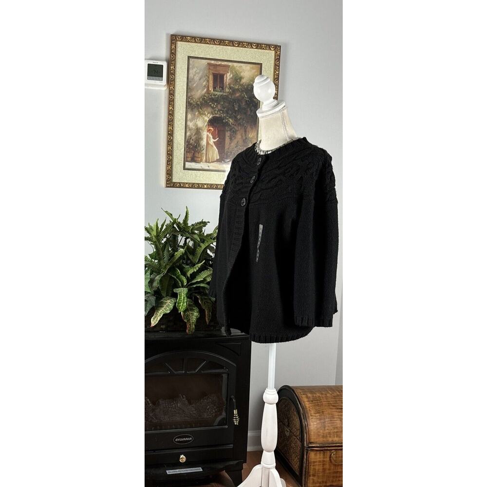 St. John’s Bay Women 3/4 Sleeve Knit Cardigan Sweater XL Black 3 Button Open - Picture 2 of 9